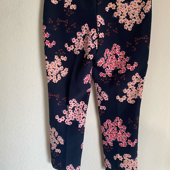 Grayson Navy Blue Pink Cherry Blossom Print Straight Ankle Leg Workwear Pants L - Picture 8 of 11